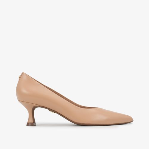 Scarpin Nude Linho Salto Fino Baixo Couro