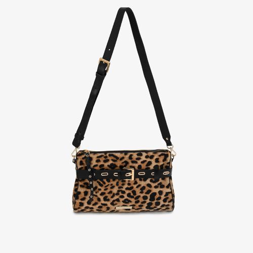 Bolsa Transversal Animal Print Onça Preto Couro