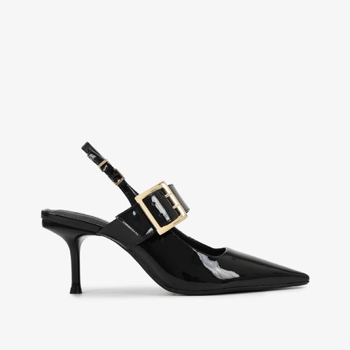 Slingback Preto Salto Fino Alto Couro Brilhoso