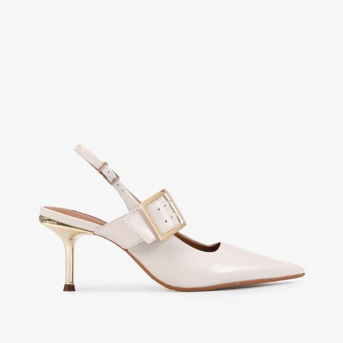Slingback Branco Blanc Salto Fino Alto Couro