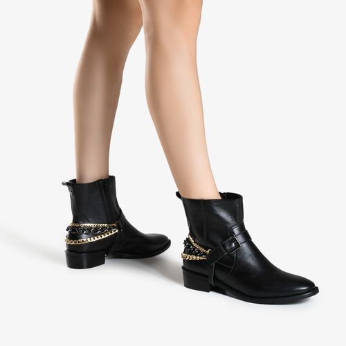 Bota Preto Cano Curto Salto Baixo Couro