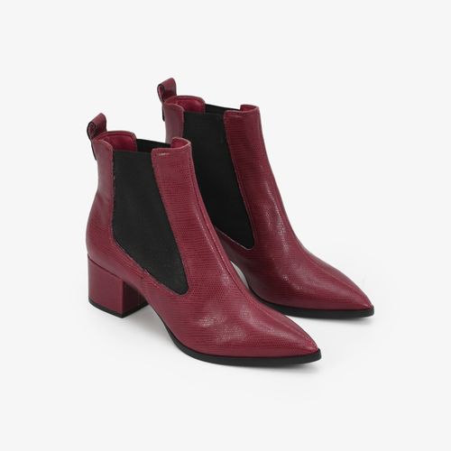 Bota Vinho Dark Cherry Cano Curto Couro Texturizado