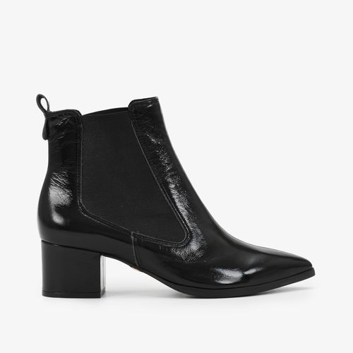 Bota Preto Cano Curto Couro Brilhoso