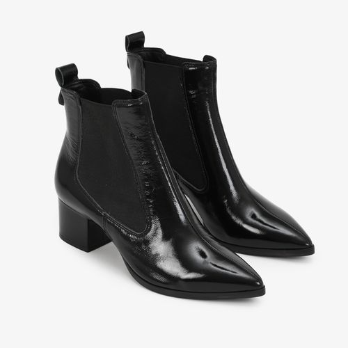 Bota Preto Cano Curto Couro Brilhoso