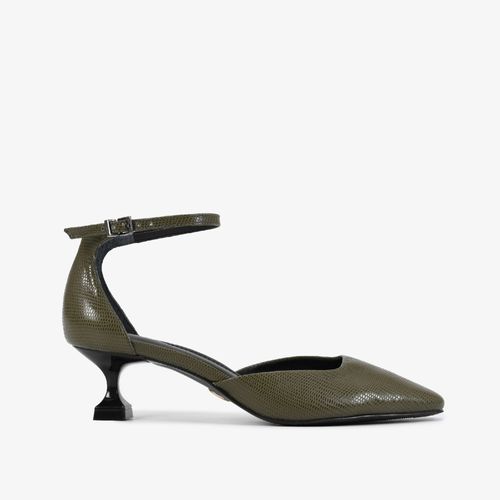 Scarpin Verde Olive Couro Texturizado