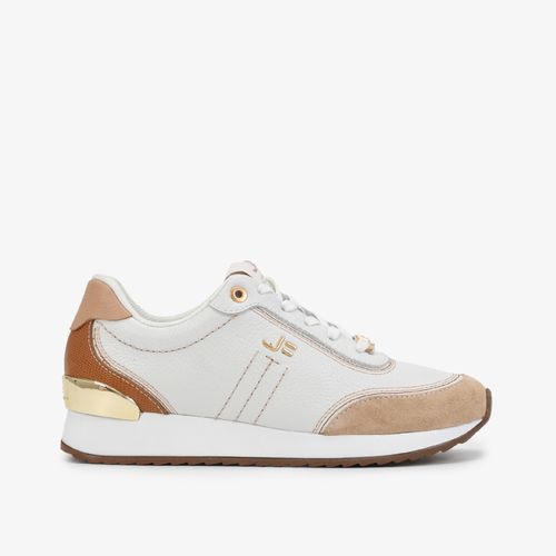 Tênis Jogger Branco Nude Linho Couro