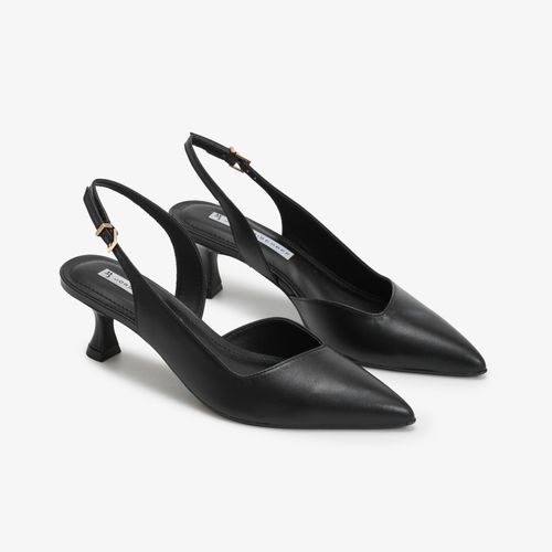 Slingback Preto Salto Fino Baixo Couro