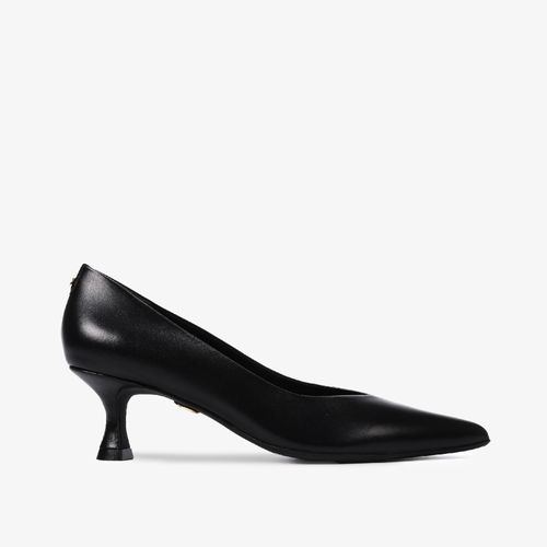 Scarpin Preto Salto Bloco Médio Couro