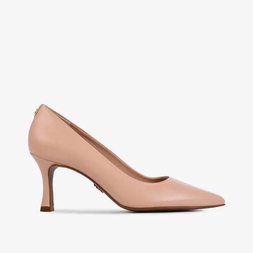 Scarpin Nude Linho Salto Médio Fino Couro