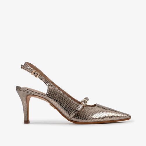 Slingback Metalizado Dourado Salto Fino Couro