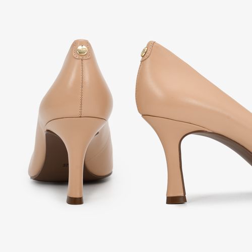 Scarpin Nude Linho Salto Médio Fino Couro