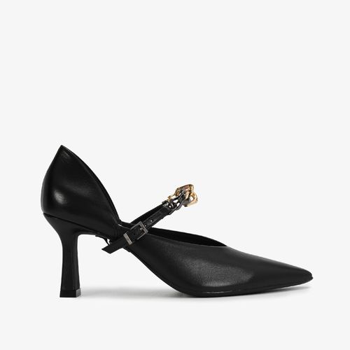 Scarpin Preto  Salto Fino Médio Couro