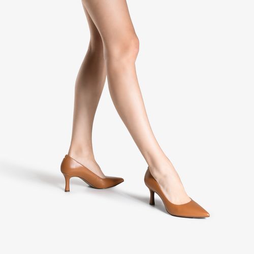 Scarpin Caramelo Licor Salto Médio Fino Couro