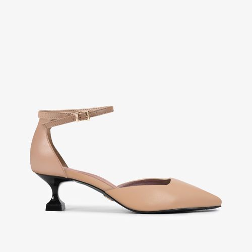 Scarpin Nude Linho Couro Brilhoso