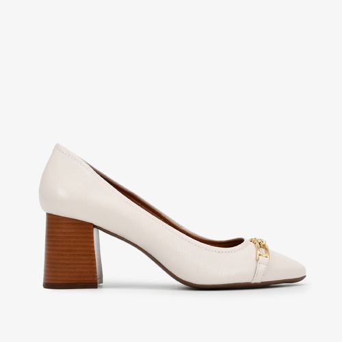 Scarpin Branco Blanc Salto Bloco Couro Texturizado