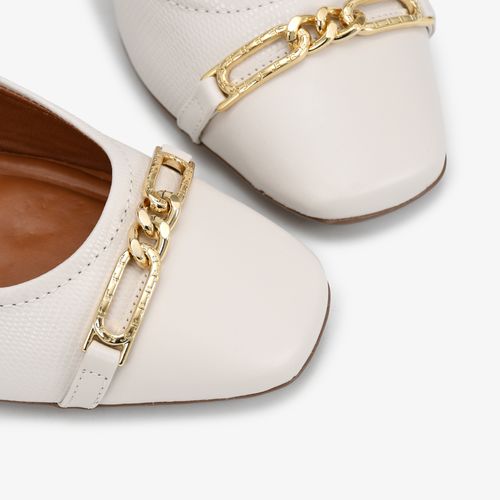Scarpin Branco Blanc Salto Bloco Couro Texturizado