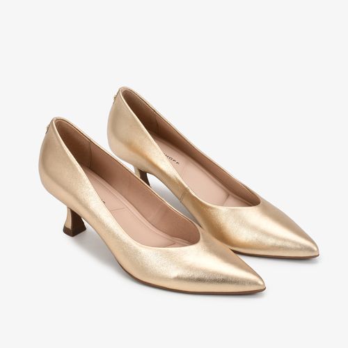 Scarpin Dourado Metalizado Salto Médio Couro