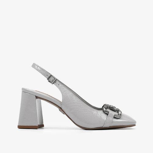 Slingback Cinza Alasca Couro Verniz