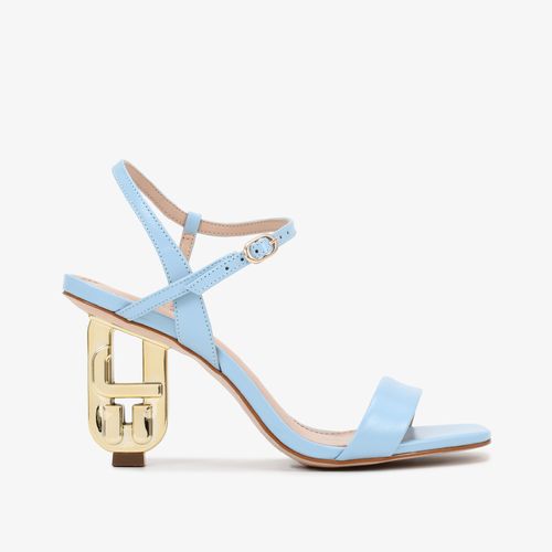Sandália Azul Malta Salto Exclusivo Jb Heel Dourado Couro