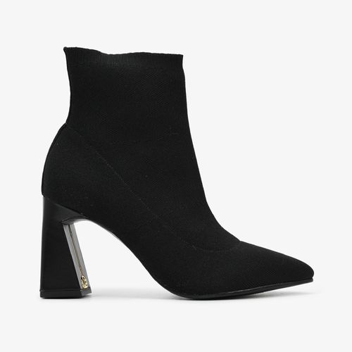 Bota Preto Salto Bloco Alto Knit