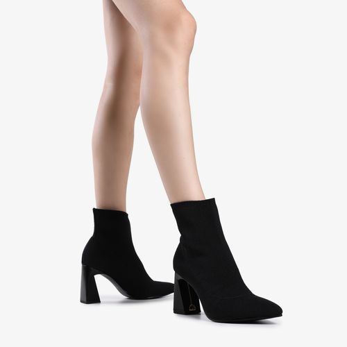 Bota Preto Salto Bloco Alto Knit