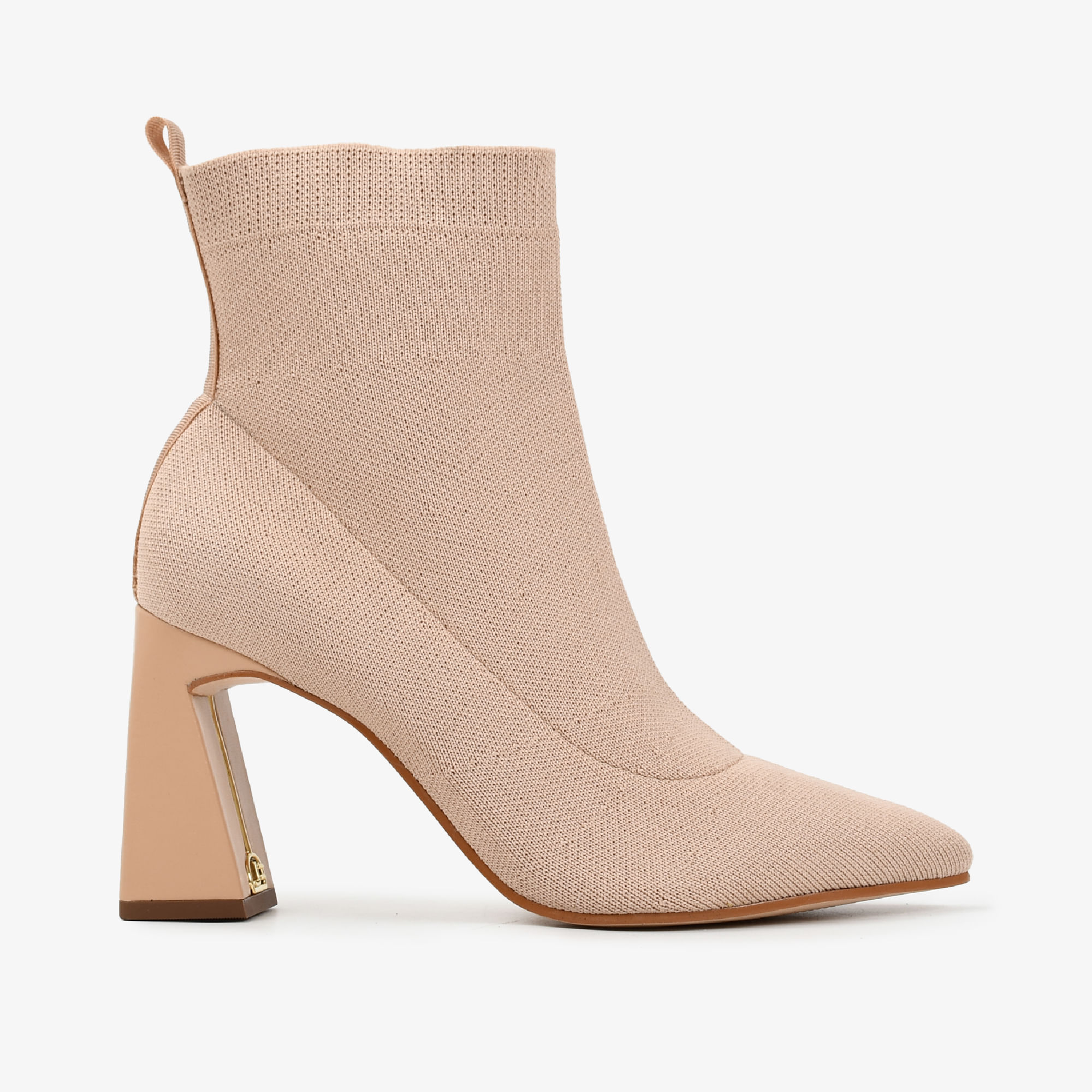 Bota Nude Cedro Salto Bloco Alto Knit - Sapatos, Bolsas Bota Nude Cedro Salto Bloco Alto Knit - Sapatos, Bolsas