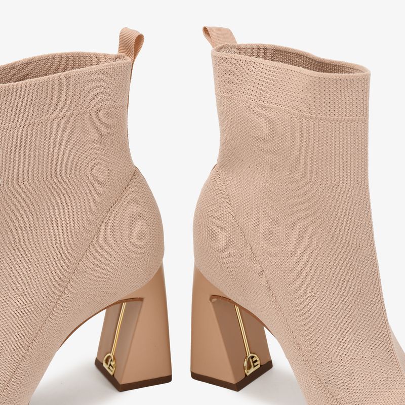 Bota Nude Cedro Salto Bloco Alto Knit - Sapatos, Bolsas Bota Nude Cedro Salto Bloco Alto Knit - Sapatos, Bolsas