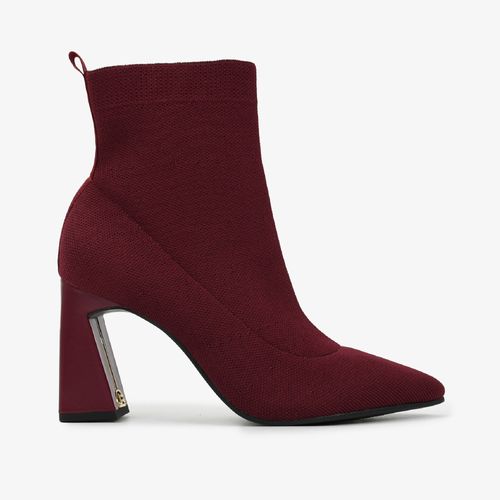 Bota Vinho Dark Cherry Salto Bloco Alto Knit