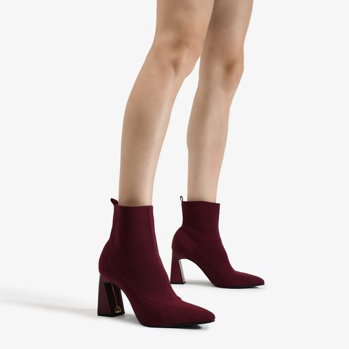 Bota Vinho Dark Cherry Salto Bloco Alto Knit