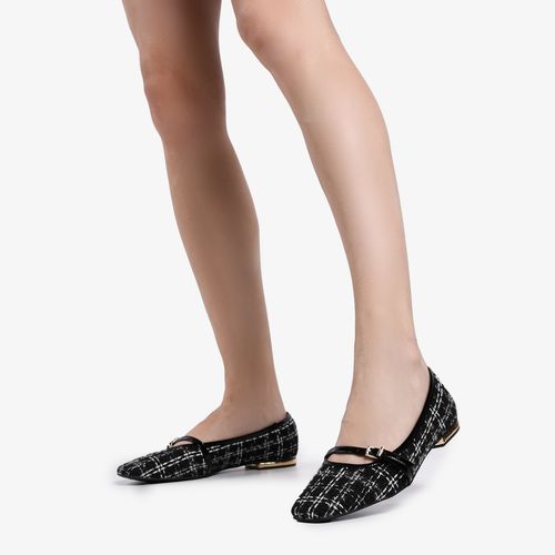 Sapatilha Preto Branco Tecido Tweed