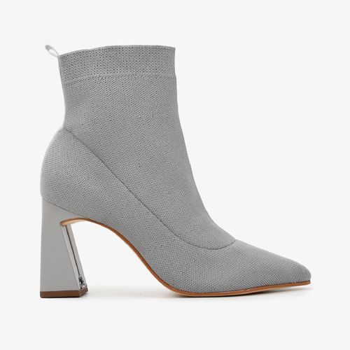 Bota Cinza Alasca Salto Bloco Alto Knit
