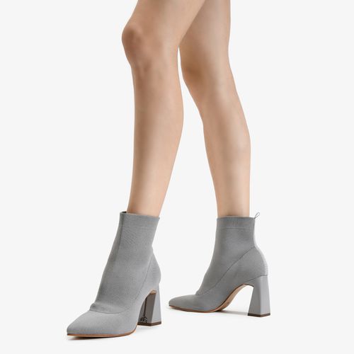 Bota Cinza Alasca Salto Bloco Alto Knit