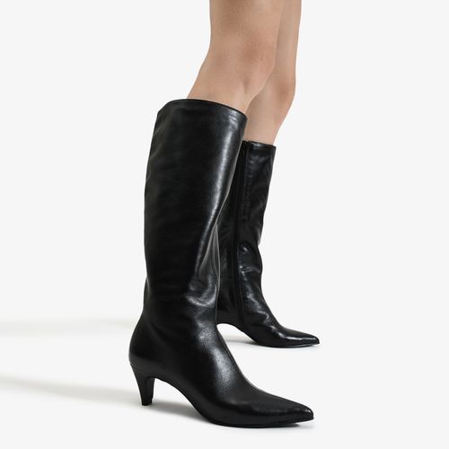 Bota Preto Bico Fino Couro Crocco