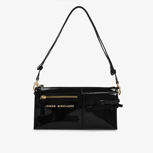 Bolsa De Ombro Preto Couro Verniz