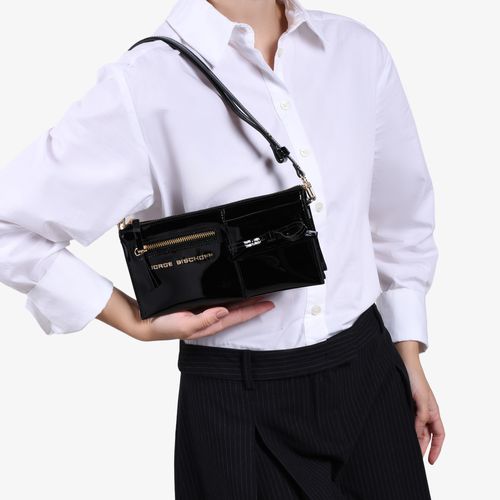 Bolsa De Ombro Preto Couro Verniz