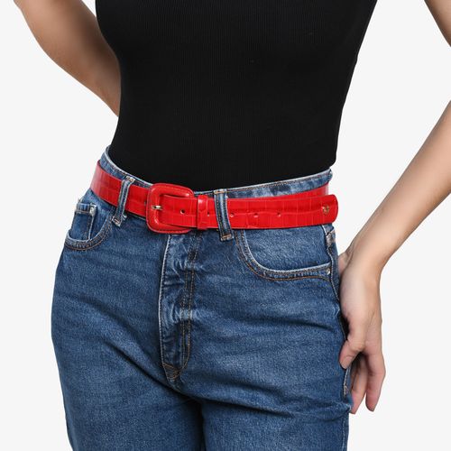 Cinto Vermelho Rubi Couro Crocco