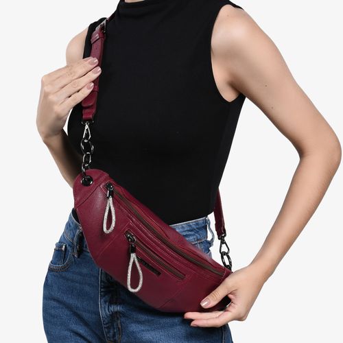 Belt Bag Vinho Dark Cherry Couro