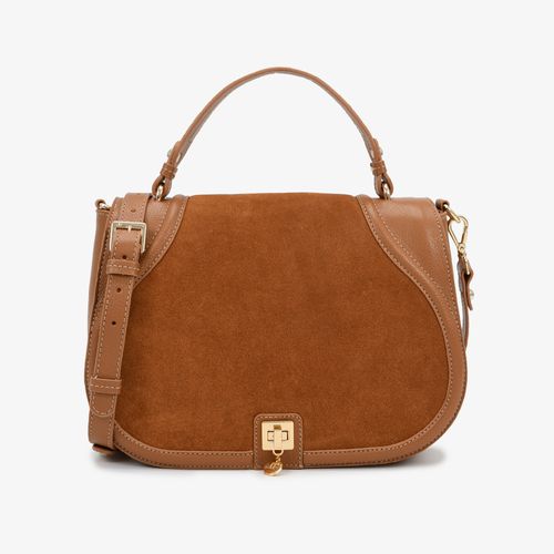 Bolsa Satchel Caramelo Licor Couro Camurça
