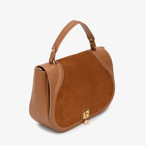 Bolsa Satchel Caramelo Licor Couro Camurça