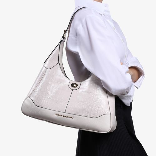 Bolsa Hobo Branco Blanc Couro Crocco