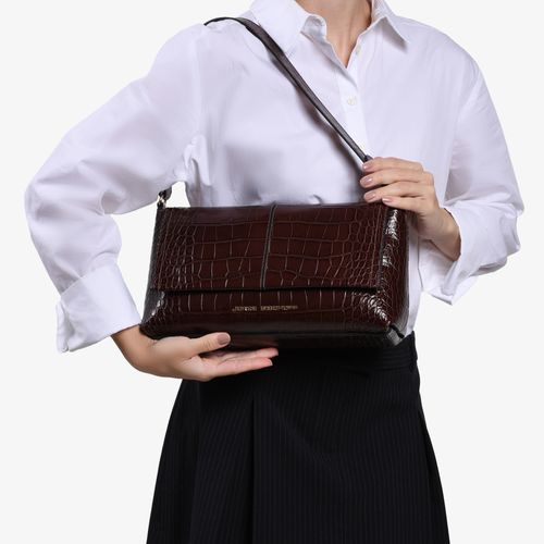 Bolsa De Ombro Marrom Florença Couro Crocco