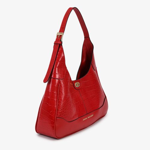 Bolsa Hobo Vermelho Rubi Couro Crocco