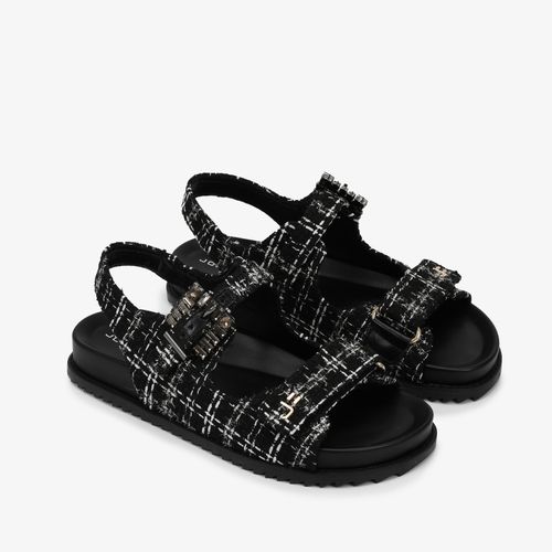Sandália Preto Branco Tecido Tweed