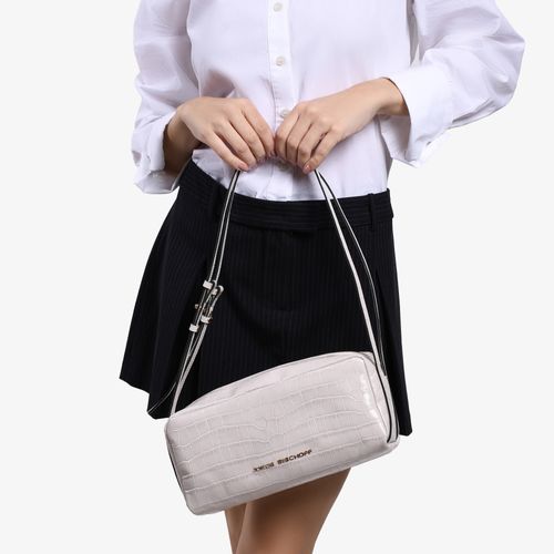 Bolsa De Ombro Branco Blanc Couro Crocco