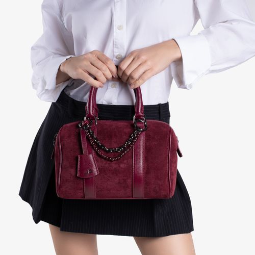 Bolsa Baú Vinho Dar Cherry Veludo Couro