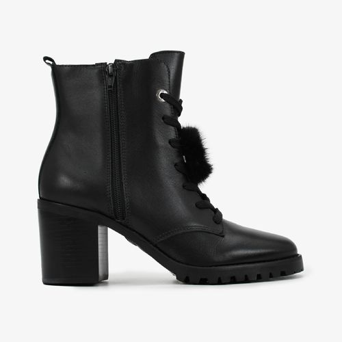 Bota Preto Salto Bloco Alto Couro