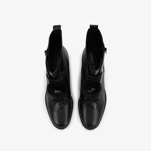 Bota Preto Salto Bloco Alto Couro