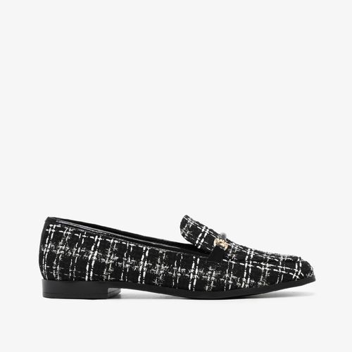Loafer Preto Branco Tecido Tweed