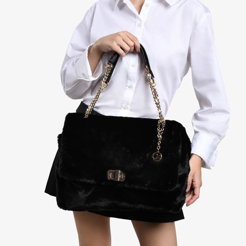 Bolsa De Ombro Preto Tecido Pelo