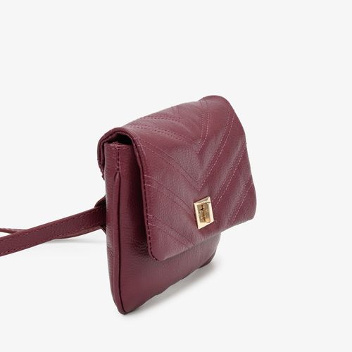 Bolsa Transversal Vinho Dark Cherry Couro